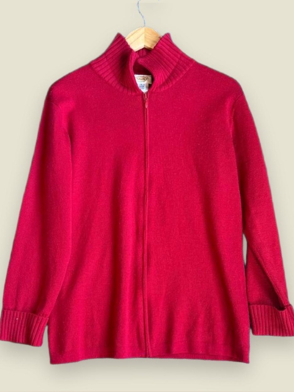 Talbots Wool Red Zip-Front Turtleneck Sweater